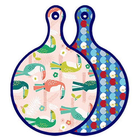 로엠디자인 블루에디션 양면 원형 서빙보드 도마 구관조핑크, 애플벽색보드, 1개
