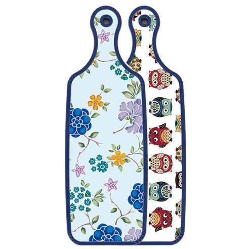 로엠디자인 블루에디션 양면 서빙 도마 Cute부엉이, 로맨틱블루floral비색, 1개