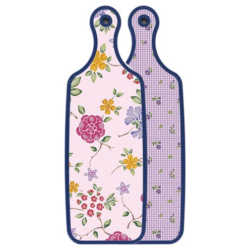 로엠디자인 블루에디션 양면 서빙도마 보드 보라플라워체크, 로맨틱레드floral연분홍색, 1개
