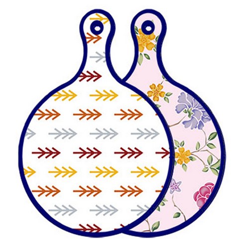 로엠디자인 블루에디션 양면 원형 서빙 도마 소나무화이트, 로맨틱레드floral연분홍색, 1개