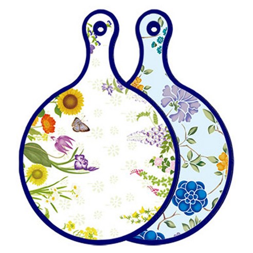 로엠디자인 블루에디션 양면 원형 서빙 도마 화단, 로맨틱블루floral비색, 1개