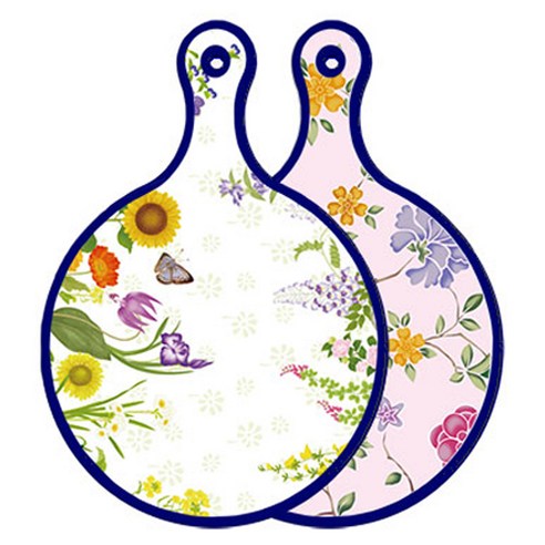 로엠디자인 블루에디션 양면 원형 서빙 도마 화단, 로맨틱레드floral연분홍색, 1개
