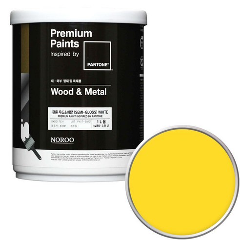 노루페인트 팬톤 우드앤메탈 페인트 반광, 13-0858 Vibrant Yellow, 1L, 1개