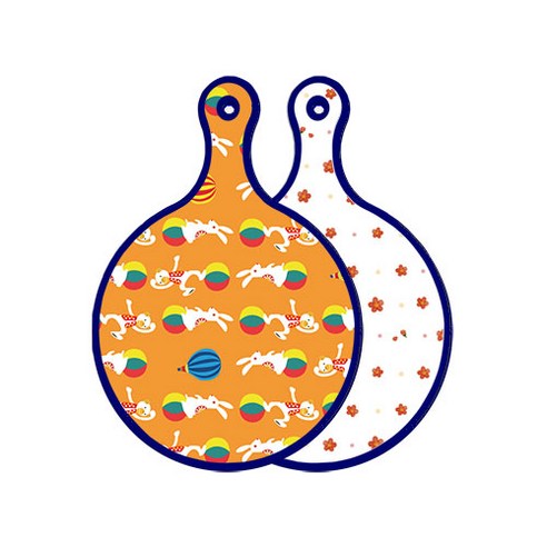 로엠디자인 블루에디션 양면 원형 서빙도마 보드 토끼2, 장단색나팔꽃, 1개