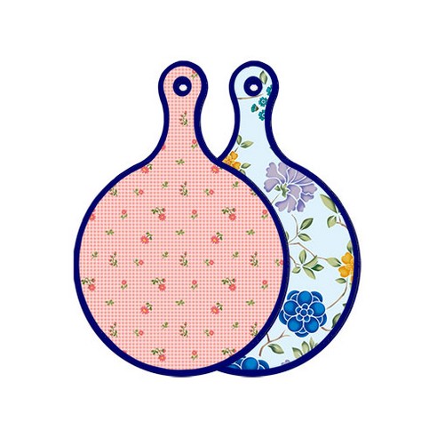 로엠디자인 블루에디션 양면 디자인 원형 서빙도마 핑크플라워체크, 로맨틱블루floral비색, 1개