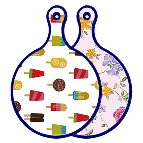 로엠디자인 블루에디션 양면 원형 서빙 도마 하드, 로맨틱레드floral연분홍색, 1개