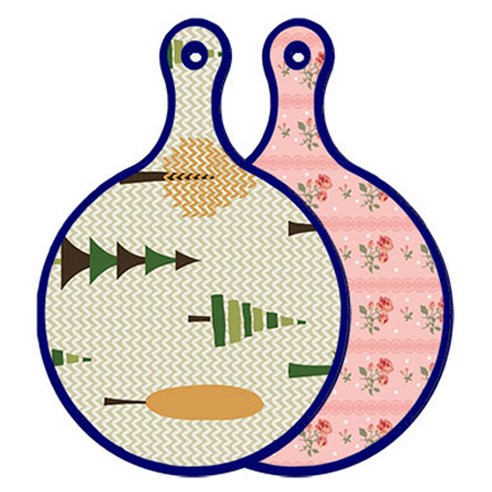 블루에디션 양면 원형 서빙 도마 숲패턴2, 핑크로즈, 1개