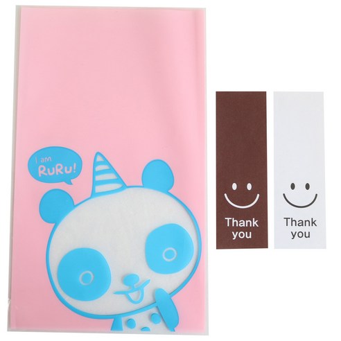 황씨네도시락 비접착 야미봉투 팬더 30장 + 스마일 직사각 스티커 30장, 1세트 빼빼로포장지