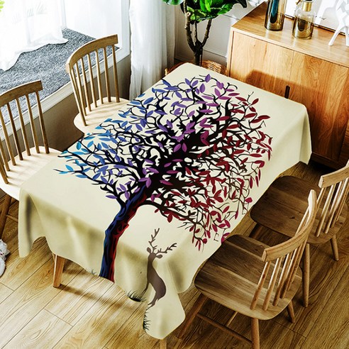 스윗리빙 폴리에스터 방수 테이블보, 컬러풀트리, 140 x 140 cm