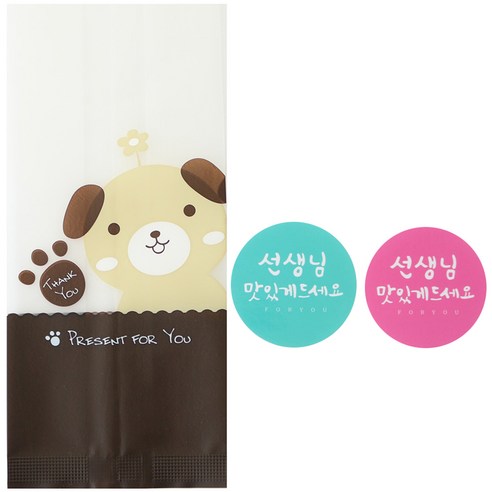 황씨네도시락 M봉투 강아지 50p + 캘리 선생님 원형 맛있게 드세요 핑크 민트 50p, 1세트