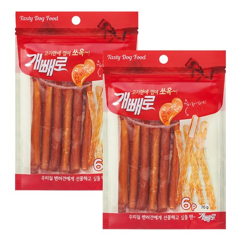 개빼로 콜라보 강아지 껌 6p 70g, 닭고기 + 치즈껌, 2개