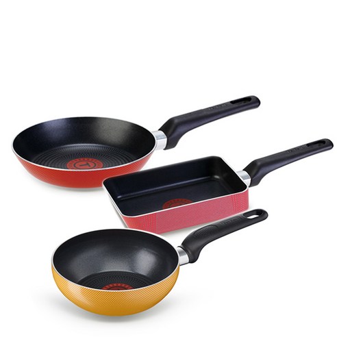 테팔 인조이 미니 프라이팬 3p 세트, 혼합 색상, 옐로우 볶음팬 16cm + 레드 후라이팬 18cm + 에그팬