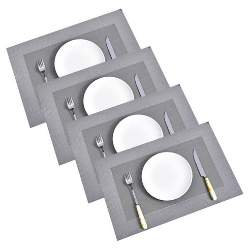 앤티스 유럽스타일 PVC 방수 테이블매트 4p, 더블사각 실버, 45 x 30cm