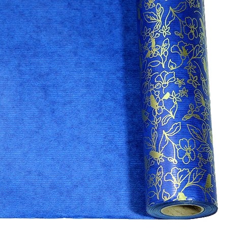 헬로우닝닝 종이 양면 롤포장지 53cm x 20m, 금색꽃 청색(K189-3), 1개