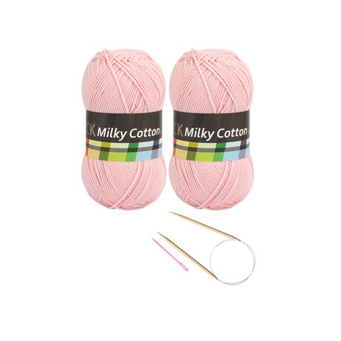 브랜드얀 요정모자 핸드워머 DIY세트 밀키코튼 블랙라벨 2p + 고급 줄바늘 5.0mm + 플라스틱 돗바늘 랜덤 발송, 연분홍