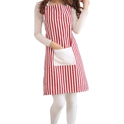 이엘피코리아 배리어스 스타일 패턴 앞치마, 흰리본 레드스트라이프, 1개