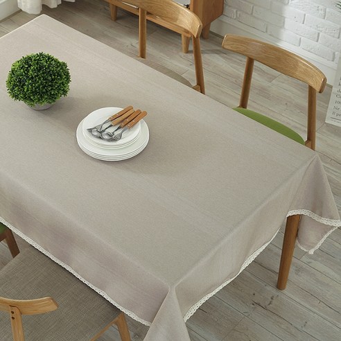 슈퍼식스 가장자리 레이스 포인트 파스텔톤 사각 식탁보, 베이지, 140 x 140 cm
