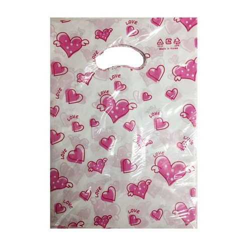 팩스타 펀칭 비닐 포장봉투 가로 30cm x 세로 40cm, 핑크하트, 50개입