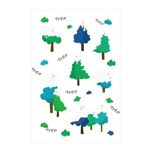 스티키데코 포인트 스티커 나무친구, 스카이그린, 1세트