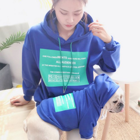 지와이에이펫 S&H 기모 프린팅 후드 반려견 견주 커플옷, 블루, 블루 3XL