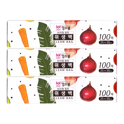 킹스봉 일회용 비닐 위생백 중 25 x 35 cm 100p, 3개