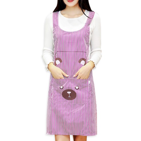 DM 알럽홈 스트라이프 베어 앞치마, 자주, 1개