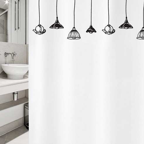 디자인수풀 샤워 커튼 빈티지 램프02 S + 플라스틱 고리 12p, 1세트