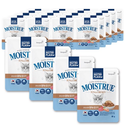 뉴트리플랜 모이스트루 고양이 습식 파우치 간식 참치 80g, 참치 + 닭고기 혼합맛, 24개입