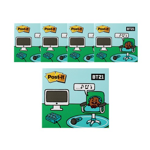 포스트잇 강한점착용 커버노트 BT21, SHOOKY, 5개