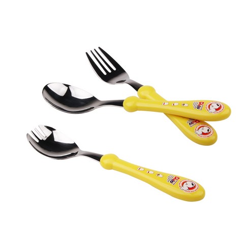 블룸엣홈 두기 아동용 스푼 2p + 포크 2p + 포크숟가락 2p, 노랑, 1세트