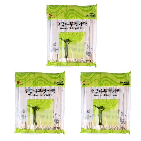 블룸엣홈 일회용 자작나무 젓가락 비닐, 100개입, 3개