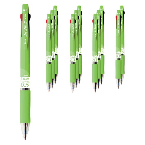 자바펜 제트3볼 다색펜 4p 0.5mm, 연두, 12개