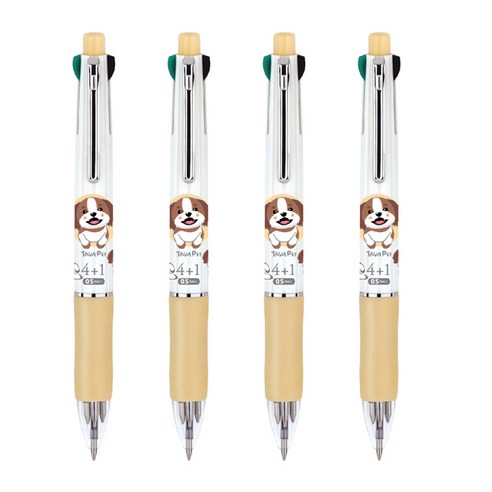 자바펜 펫 초점점도 유성볼펜 + 샤프 0.5mm, 옐로우, 4개입