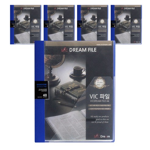 빅드림 BOX_VIC 윈도우 클리어화일 40P 클리어파일/속지>>클리어파일/악보파일, 청색, 5개