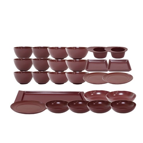 피블루 로스라겐 6인 홈 식기세트, 버건디, 밥공기 6p + 국공기 6p + 라메킨 2p + 정사각접시 소 2p + 원형접시 19cm 2p + 23cm + 직사각접시 + 중찬기 4p + 대찬기 2p