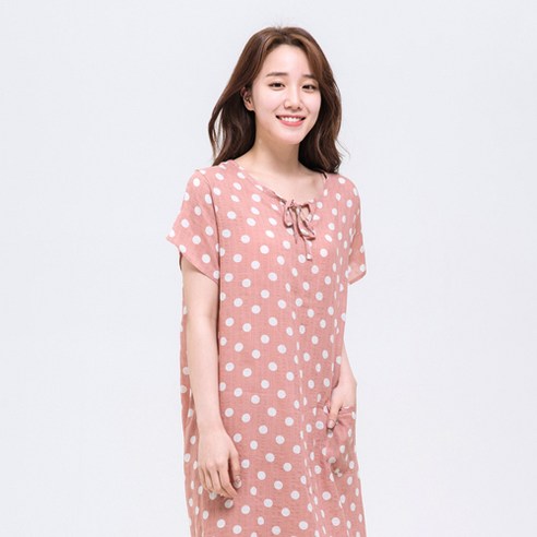 속옷미인 여성용 와플레이온 반팔 원피스 파자마