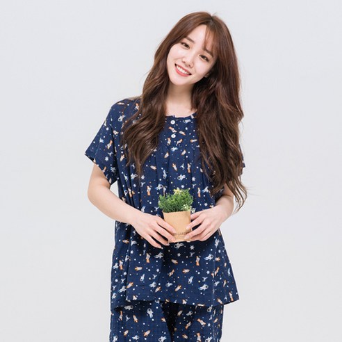 속옷미인 여성용 와플레이온 반팔 상하의 세트 파자마