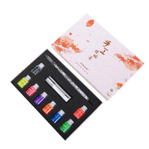 멜팅홈 에나멜 형광잉크 크리스탈 유리 만년필 세트, 0.5mm, 실버