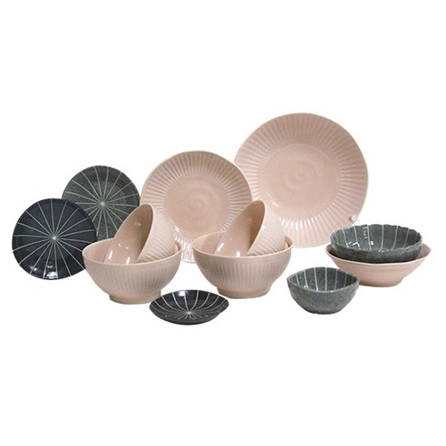 디어리빙 홈피크닉식기세트 아망떼&시젠 2인 12p, 핑크, 검정, 회색, 10종
