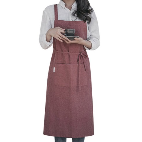 데코뷰 워싱 린넨앞치마, 워싱버건디