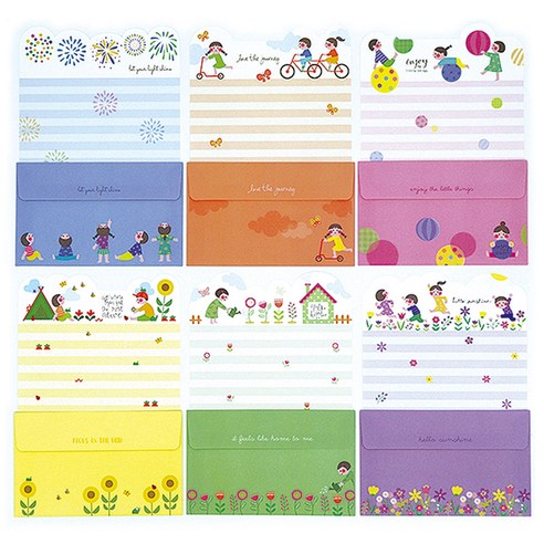 마음담아 아이들놀이 편지지 24p + 봉투 12p 6종 세트, 혼합 색상, 1세트