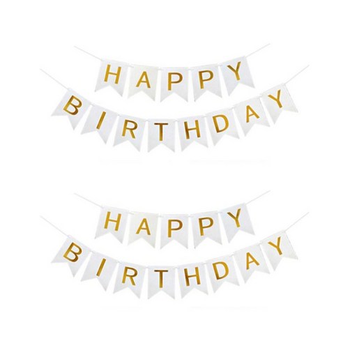 파티데코 생일파티깃발 골드 가랜드 2세트, 화이트