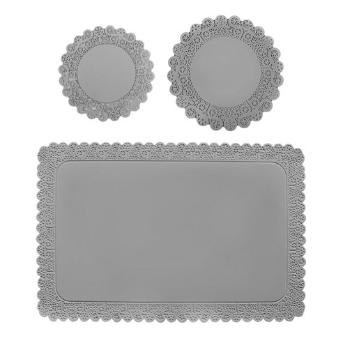 에이드엘 도일리 실리콘 테이블웨어 1인세트 3p, 라이트그레이, 테이블매트(가로 428mm x 세로 282mm), 컵받침(9cm, 11cm)