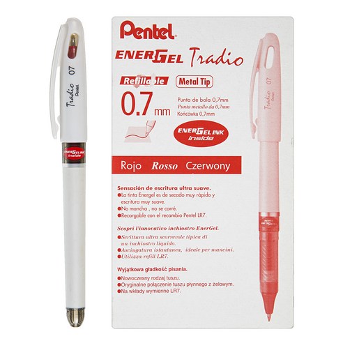 펜텔 젤 잉크펜 0.5mm BL117W-B, 적색, 12개입