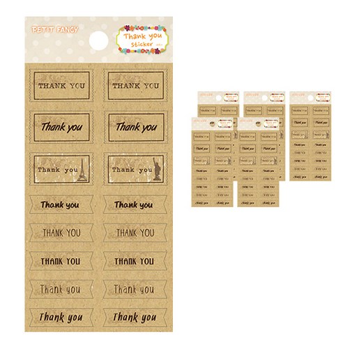 쁘띠팬시 크라프트 Thank you ver7 스티커 da5230, 혼합 색상, 6개