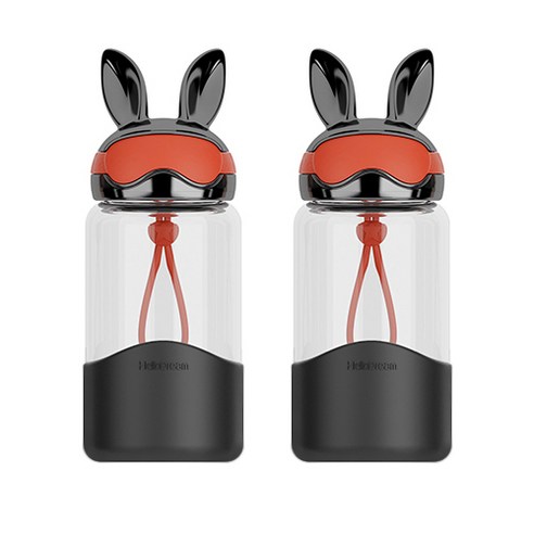 푸코 파일럿래빗 내열유리 보틀 2p, 블랙, 340ml