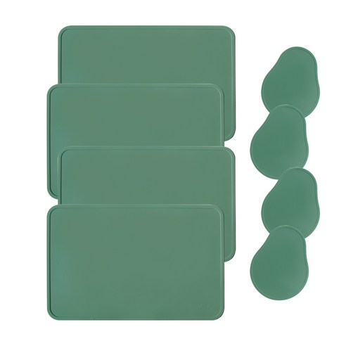 에이드엘 다이닝 실리콘 테이블웨어 4인세트 8p, 카키, 테이블매트(가로 428mm x 세로 282mm), 컵받침(가로 105mm x 세로 135mm)