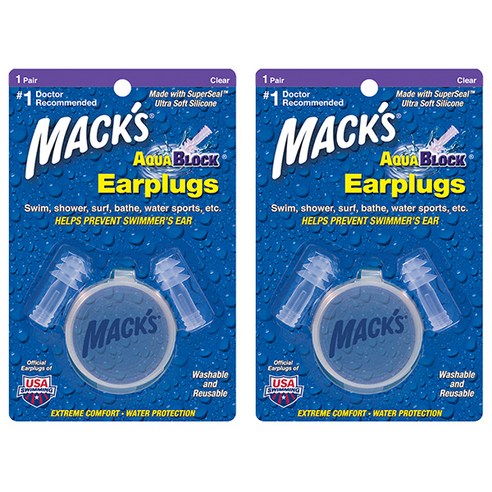 Macks 아쿠아블록 실리콘 수영 귀마개 투명색 2p, 2세트, 1쌍