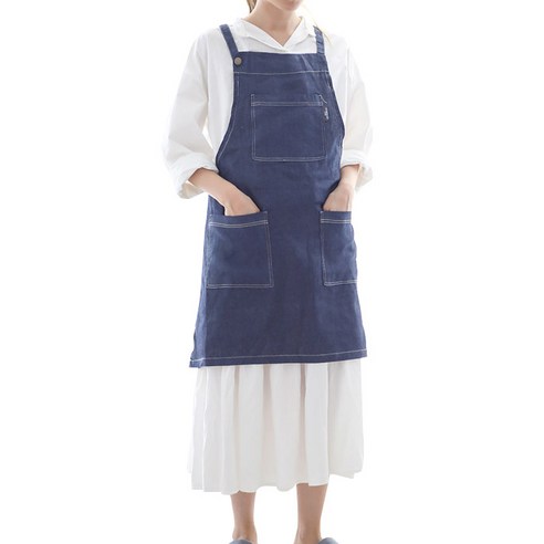 바이데코 헤지 순면 워싱 단추 앞치마, 진청, 2개