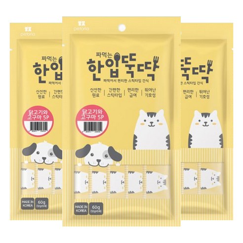 한입뚝딱 짜먹는 반려동물 간식 5p, 닭고기 + 고구마 혼합맛, 60g, 3개